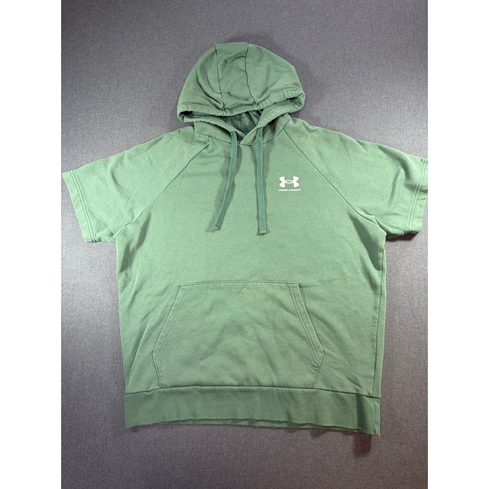 Under Armour Mens Short Sleeve Hoodie Green Raglan Pullover Sweatshirt Size L